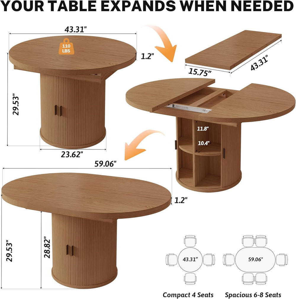 Vipbear Extendable Dining Table 43-59" for 4-6 People, Solid Wood Top wi...