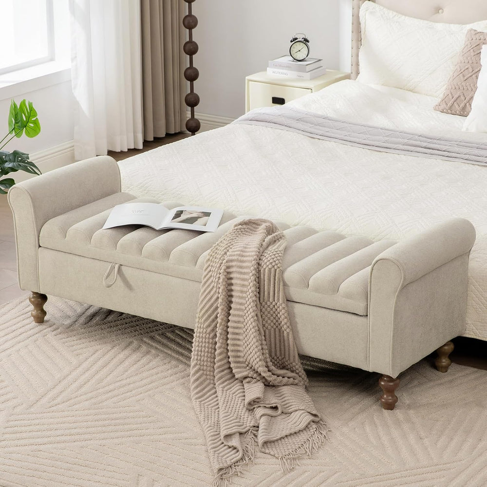 65" Oversize Storage Ottoman Bench, Fleece Upholstered End of Bed Benche...