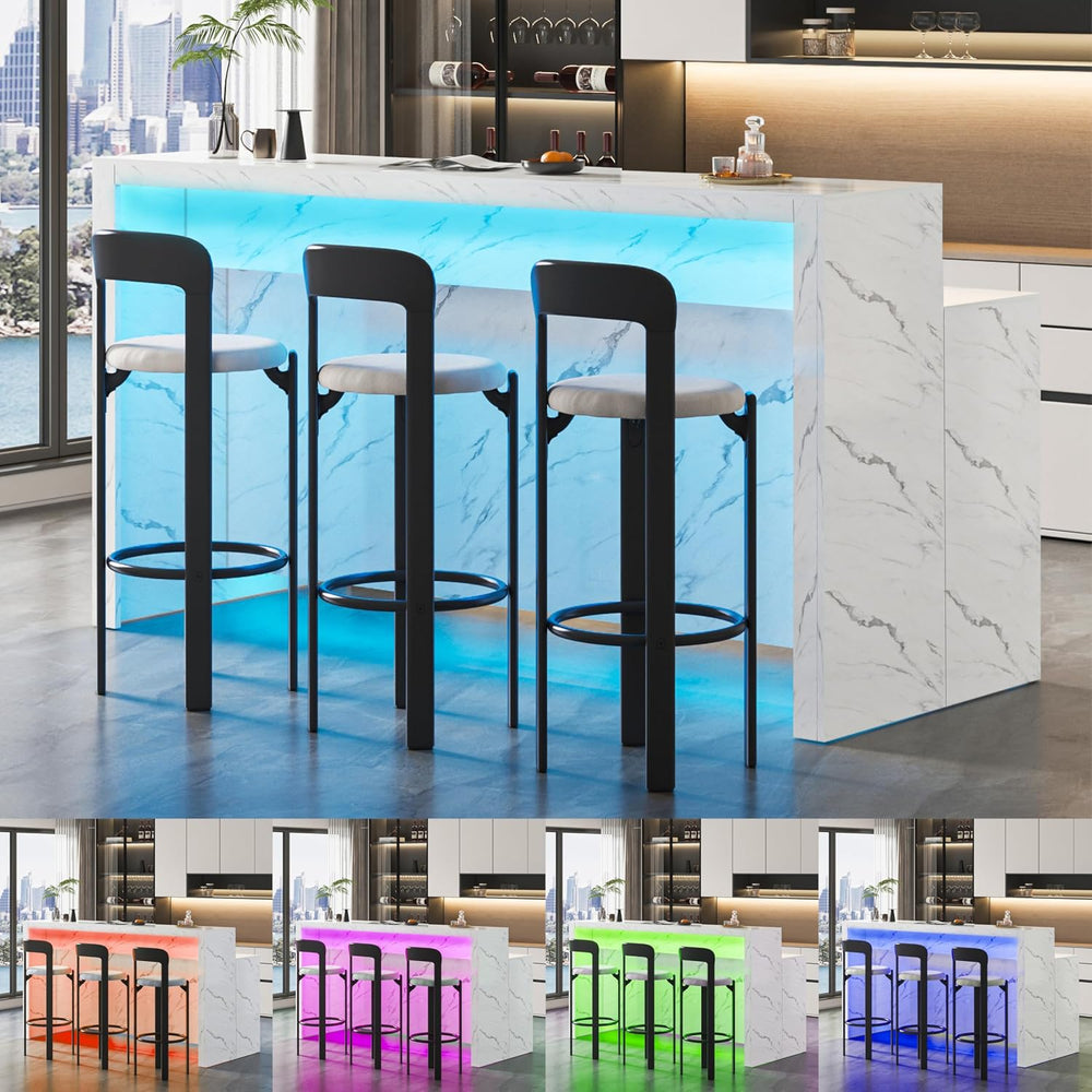 71" Large Faux Marble Dining Table with LED Lights, Modern Rectangle Kit...