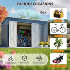 4'x10' Metal Shed Outdoor Storage Shed,Metal Steel Utility Tool Shed Storage House with Double Lockable Doors and Air Vent for Backyard Garden Patio Lawn Gray