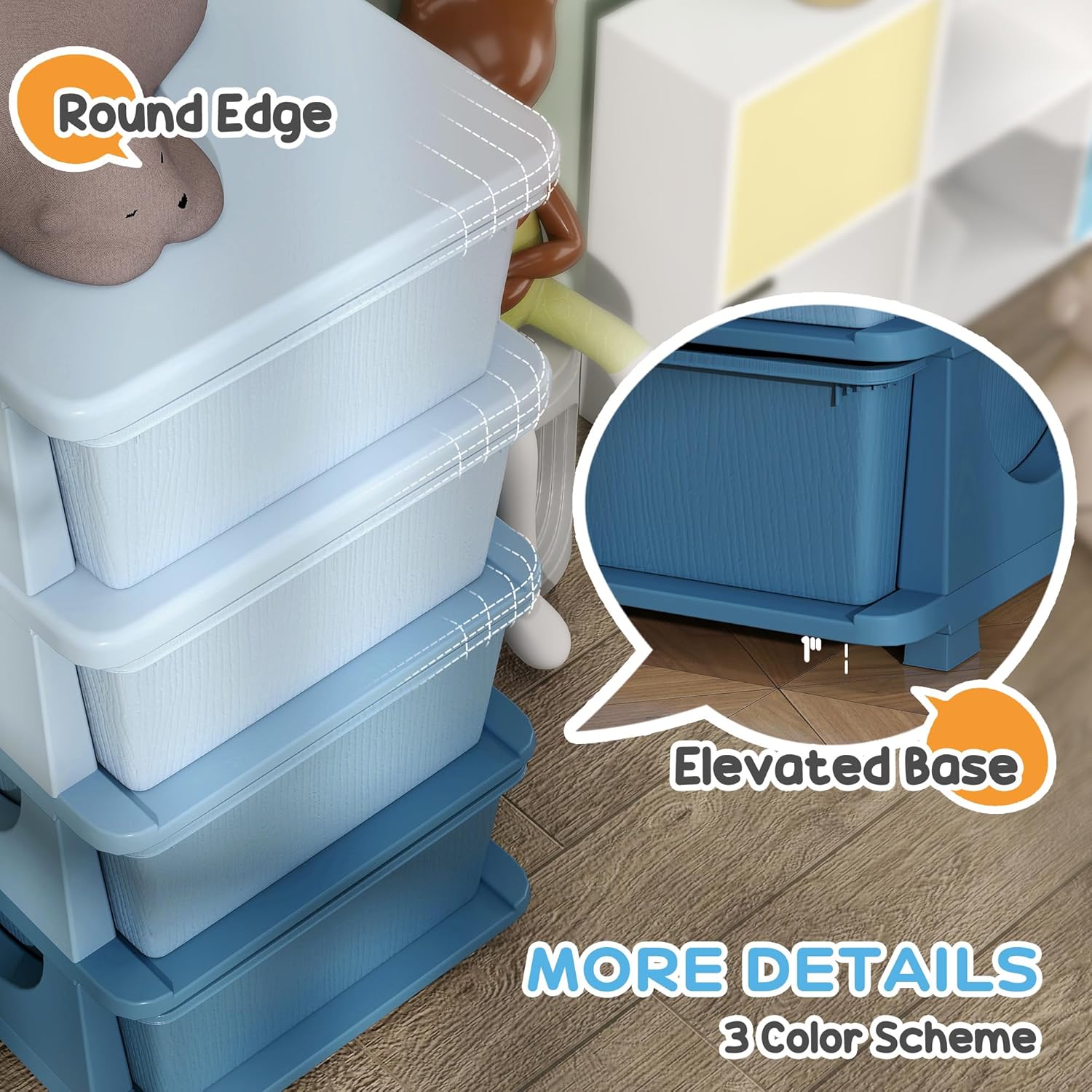 Qaba 4 Tier Kids Storage Unit, 4 Drawer Chest Toy Organizer Plastic Bins for Kids Bedroom Nursery Kindergarten Living Room for Boys Girls Toddlers, Blue