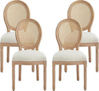Nrizc French Country Dining Chairs Set of 4, Farmhouse Fabric Chairs with Round Back, Woven Rattan Dining Chair, Oval Side Chairs for Dining Room/Living Room/Kitchen/Restaurant