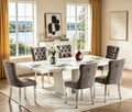 7-Piece Extendable Dining Table Set for 6-8 People 63"-78.7" Kitchen Table Set with 6 Grey Upholstered Chairs Modern White Faux Marble Rectangular Dining Room Table Set for Kitchen Apartment