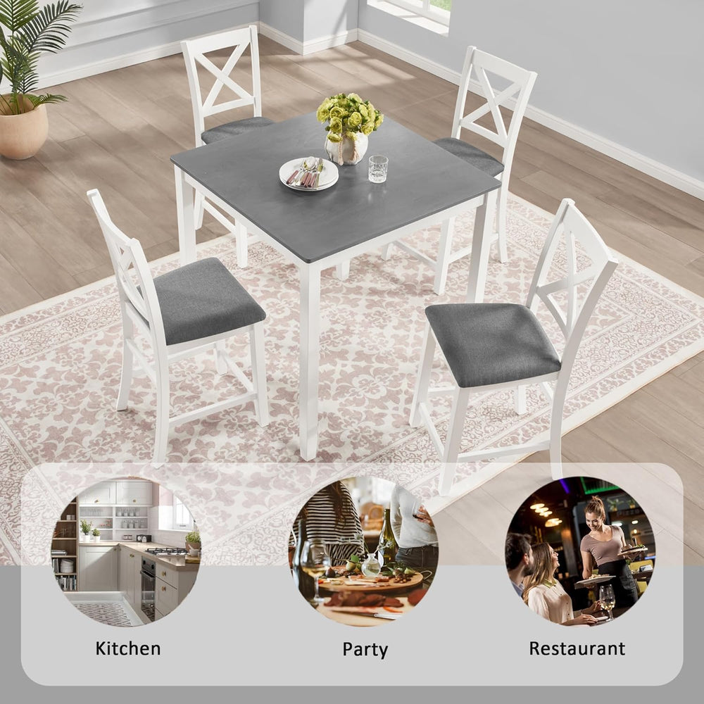 LUMISOL 5-Piece Counter Height Dining Set, Wooden Square Table with 4 Chairs,...