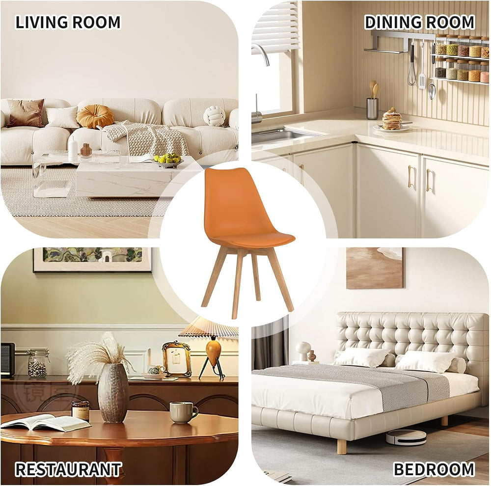 Dining Chairs Set of 4, PU Leather Kitchen Chairs,Wood Legs (Orange, 4 PC)