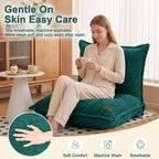 L-Shaped Oversized Bean Bag Chair, Fluffy Memory Foam Beanbag with Corduroy Fabric for Adults Teens Kids, Lightweight Lounge Floor Sofa Chair for Living Room Bedroom - Green