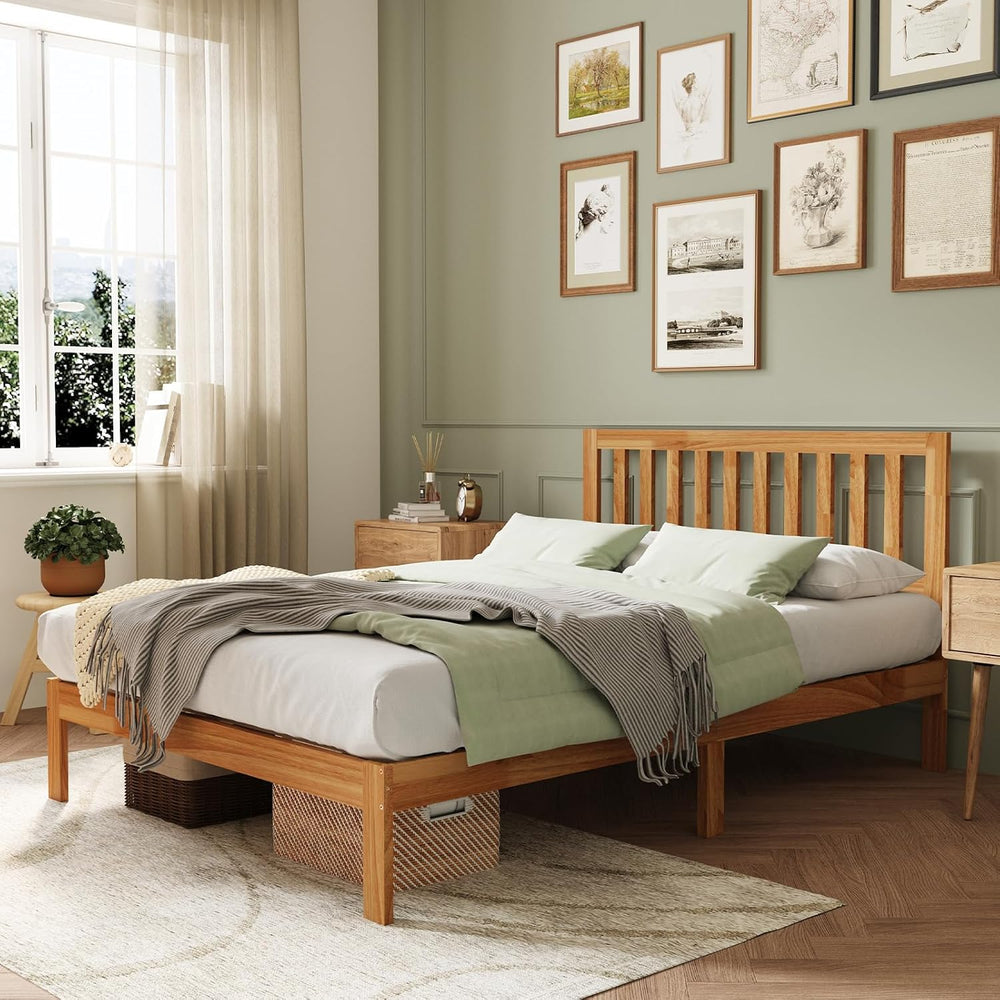 Novilla Queen Bed Frame with Headboard, Solid Wood Bed Frame Foundation with ...