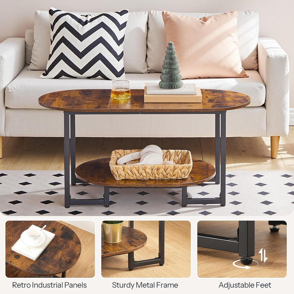 HOOBRO Coffee Table for Living Room, Oval Small Coffee Table with 2-Tier Open...