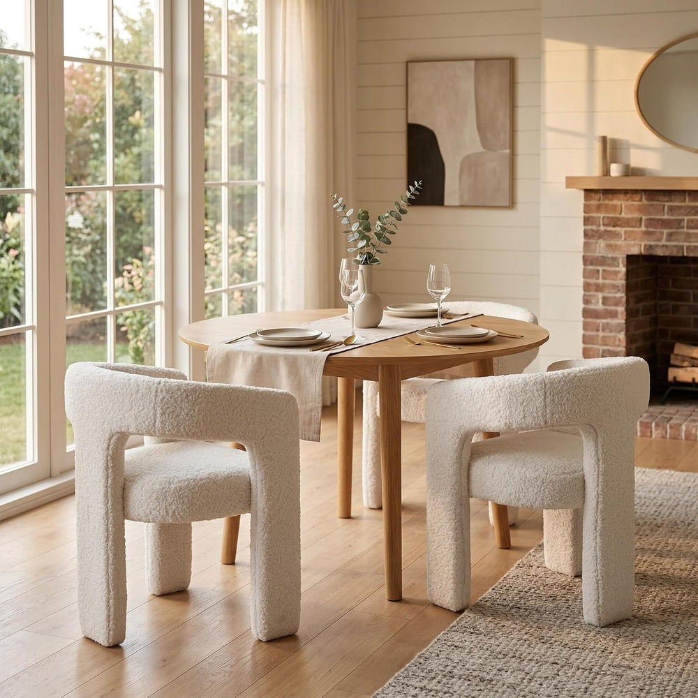 HNY Modern Barrel Kitchen & Dining Room Chair, Sherpa Upholstered Accent ...