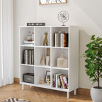 Wood Cube Storage Organizer White Bookshelf - 3-Tier Freestanding Storage Cabinet with Legs for Home Office, 9-Cubes Open Shelf
