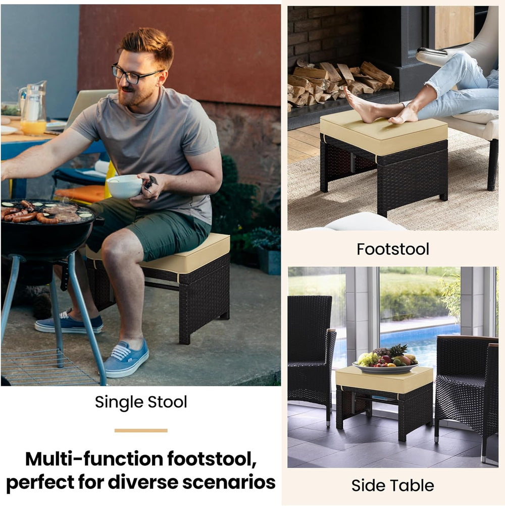Yaheetech Wicker Ottomans, Set of 2 Footrest with Removable Cushion, 2pcs PE ...