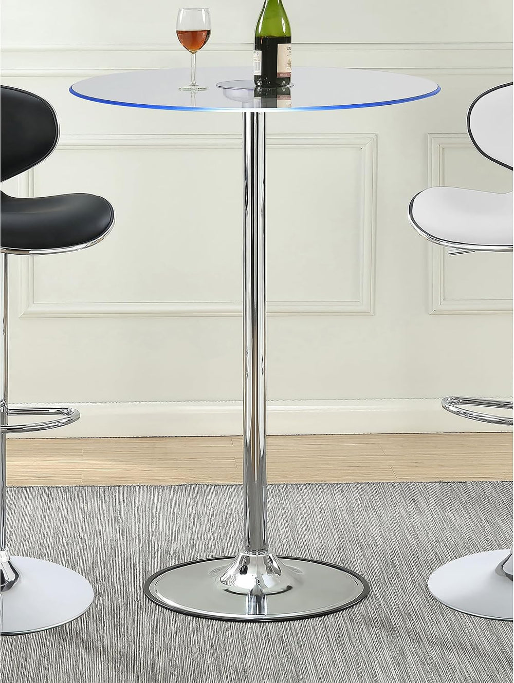 Chrome Glass Top LED Bar Table