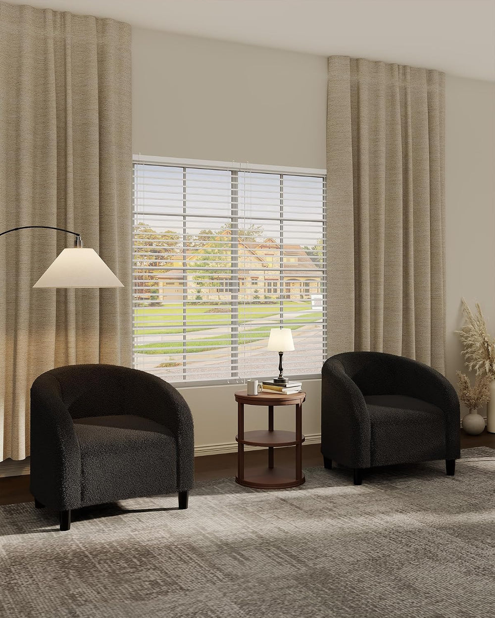 GarveeHome Accent Chair Barrel Boucle Chair Sherpa Armchair Club Chair Suitab...
