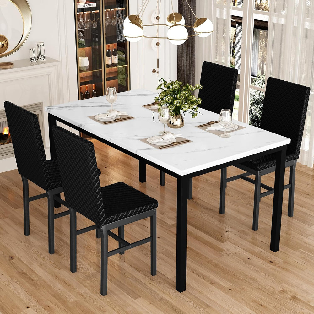 Hooseng Kitchen Table Set 5 Piece Dining Room Table Set Marble Dining Table 4...