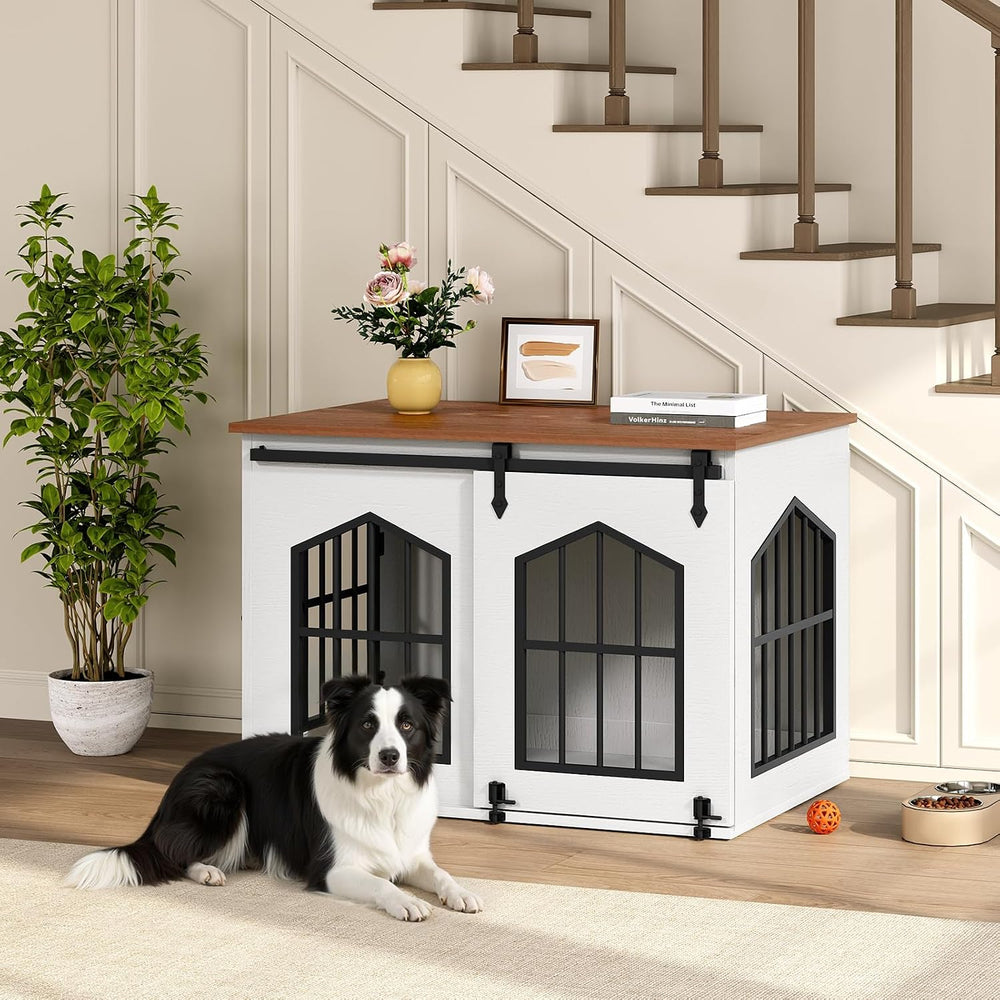 MAHANCRIS Farmhouse Nightstand and Dog Crate Furniture Bundle, End Table with...