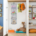 Libeder Mesh Hanging Storage Space Saver Bags Organizer,Foldable Storage Organizer 4 Compartments Toy Storage Basket for Kids Room Bathroom 2 Sets Grey