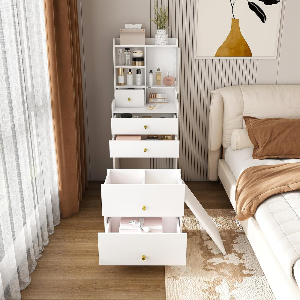 Runboll Compact Dressing Table with Storage Stool & Adjustable Lighted Mi...