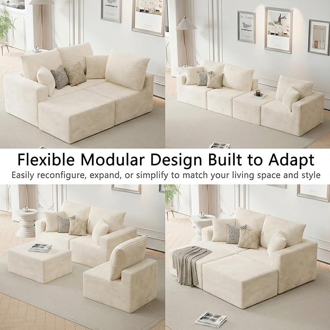 Homall Sectional Couches for Living Room, Modern Boneless Couch with Deep Seat, Upholstered Cloud Sofa, No Assembly Required (Beige, L Shaped Sofa)