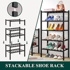 Smiry Shoe Rack, 2 Tier Small Bamboo Shoe Organizer, Stackable Free Standing Wooden Shoe Storage Shelf for Closet, Entryway, Front Door Entrance, Black