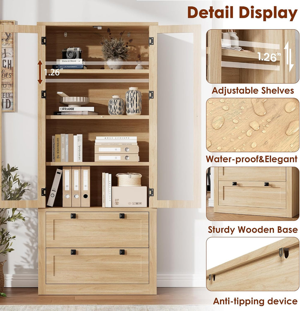 71" Tall Kitchen Pantry Cabinet - Modern Display Storage Cabinet with 2 ...