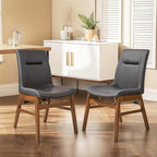 SyMax Dining Chairs Set of 8, Faux Leather Dining Room Chairs with Stitched Edge Trim, Modern High-End Kitchen Side Chairs for Bedroom, Living Room, Ash Gray