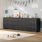 Dresser for Bedroom with 9 Drawers, Fluted Chest of Drawers with Round Curved Corner, Hidden Handles, Modern Wood Storage Organizer for Bedroom, Nursery, Living Room