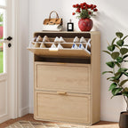 Hidden Shoe Cabinet with Drawer, Free Standing Narrow Shoe Rack Cabinet for Entryway Slim, 3 Flip Drawer Shoe Storage Organizer Cabinet for Entry,Hallway,Door,Dorm,Small Spaces - Natural