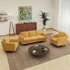 Kingfun Living Room Furniture Sets, 3 Seater Couch and 2 Armchair, Mid Century Modern Sofa Set, Chenille Couch with Solid Wood Frame for Living Room & Bedroom, Yellow