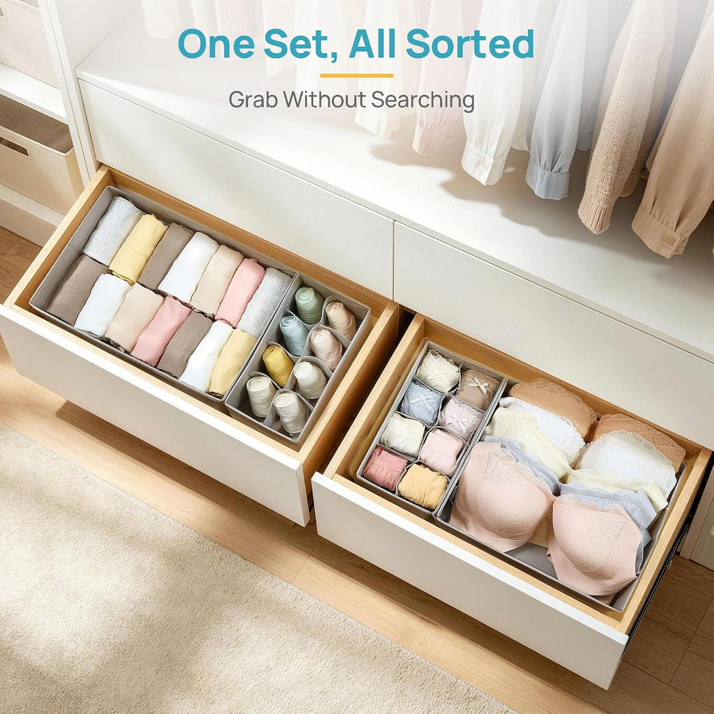 Vtopmart 4 Pack Large Bra Drawer Organizer, 16 Inch Foldable Fabric Underwear Storage Tray for Dresser Drawers, Keeps Shape for M-XL/34D-40D Bras, Closet Organizer