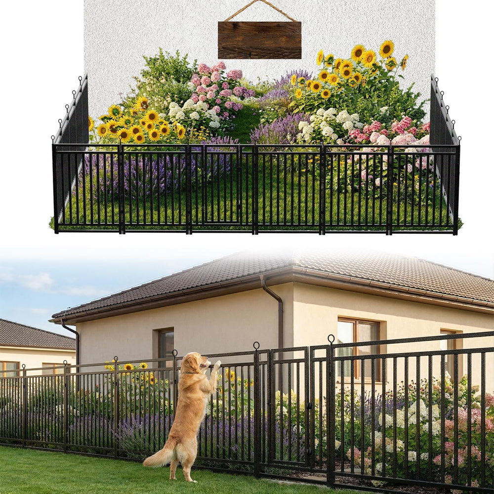 Decorative Garden Fence Metal Dog Fence Outdoor, 32in (H) x 54ft (L), 21 Pane...