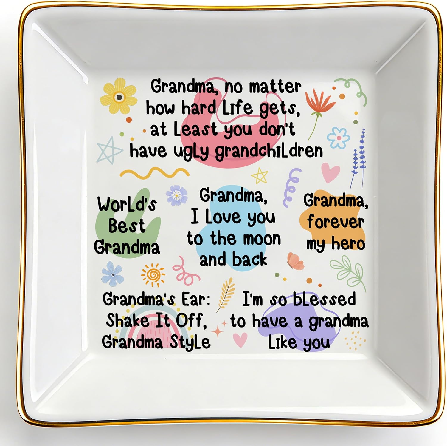PUDDING CABIN Best Grandma Gifts from Grandchildren: Ceramic Ring Dish - Blessed to have a grandma like you - Gift for Grandma Mothers Day, Birthday, Christmas & Wedding
