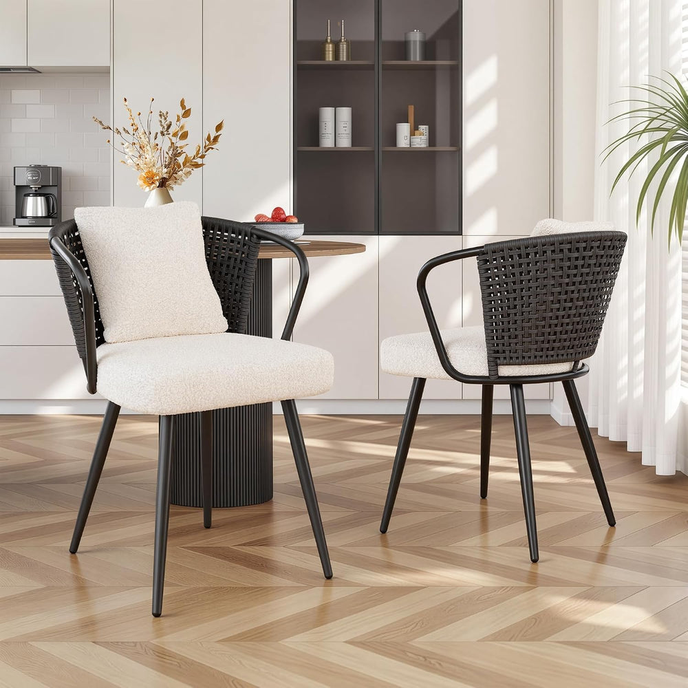 Rattan Dining Chairs Set of 2, Upholstered Kitchen Chair with Metal Legs, Erg...
