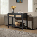 SICOTAS Black Console Table with Rattan Drawers - Boho Rattan Entryway Table with Storage, Small Console Tables for Entryway, Entry Table for Hallway, Sofa Table