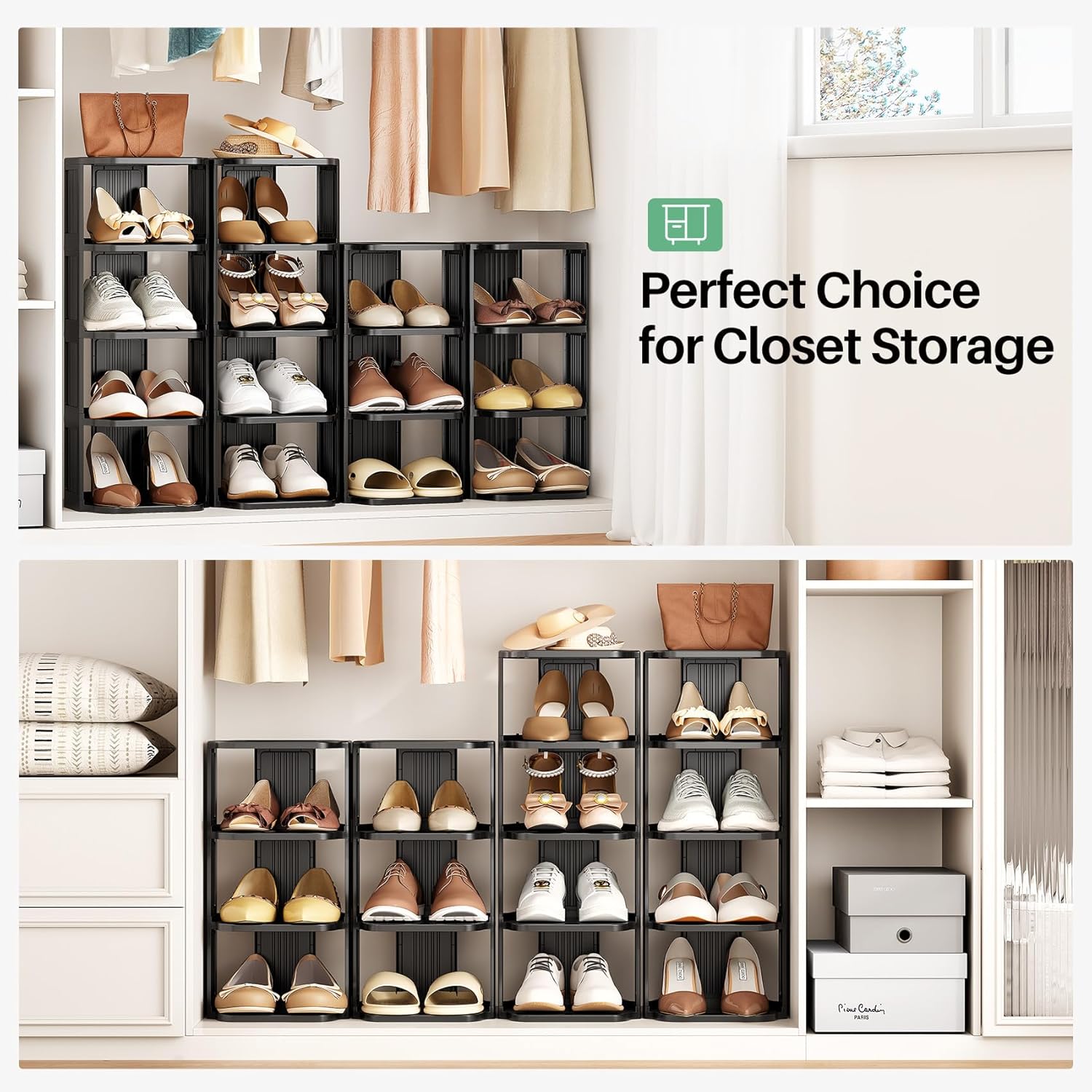 Kitstorack Stackable 16-Tier Shoe Rack for Closet & Entrance - Tall, Narrow, Vertical Shoe Stand - Plastic, Free Standing - Ideal for Small Spaces