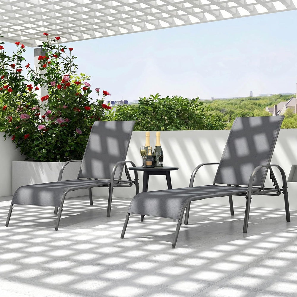 Tangkula Outdoor Lounge Chairs Set of 2, Patio Chaise Lounge with Adjustable ...