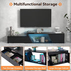 Verano Garden Extendable TV Stand with Led Lights, Wood TV Media Console with 2 Drawers & 1 Cabinet, Modern Entertainment Center Up to 90 Inch TV for Living Room Bedroom, 63" - 90.6" (Black)