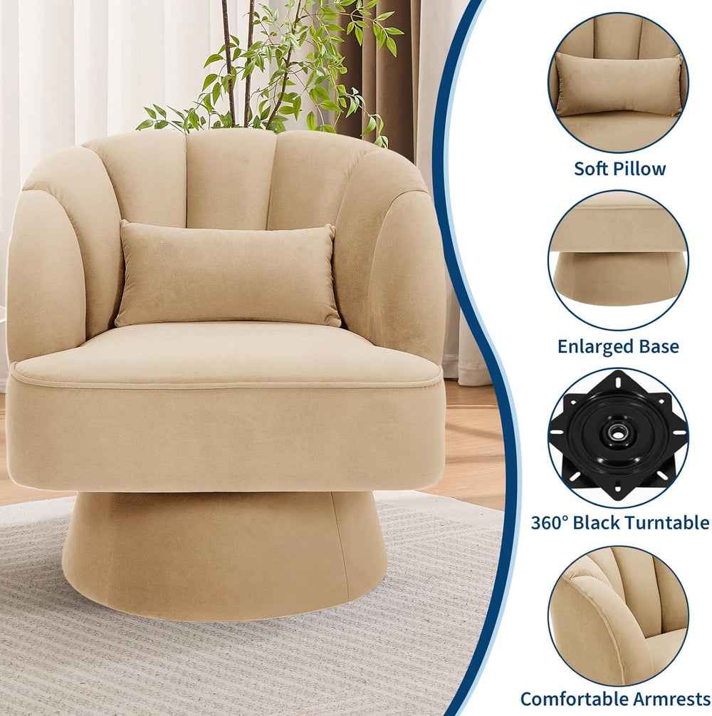 GarveeHome Modern 360° Swivel Velvet Barrel Accent Armchair – Striped Backres...
