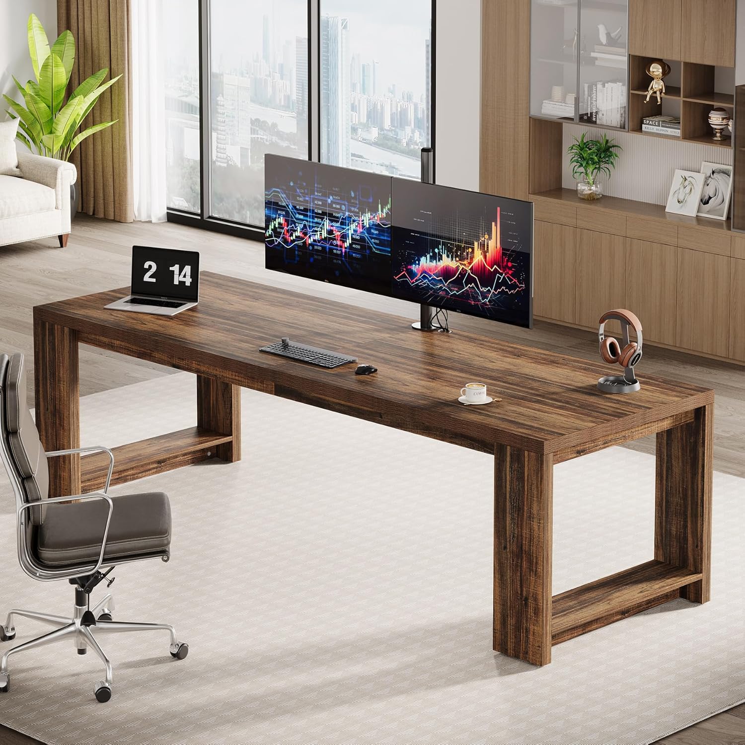 Tribesigns Two Person Desk, 86.6-Inch Extra Long Computer Desk, Two Person Double Desk Workstation for Home Office, Rustic Brown