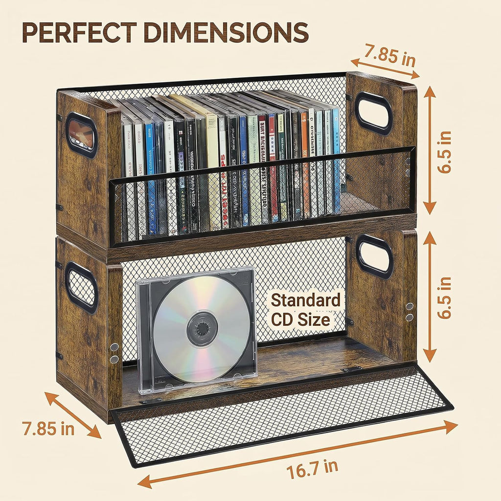 PUTNATRURE CD Storage Box, Hold 38 CD Cases, Stackable Music Tower with Magnetic Opening Door for Easy Access, Desktop Disc Organizer for Home and Office