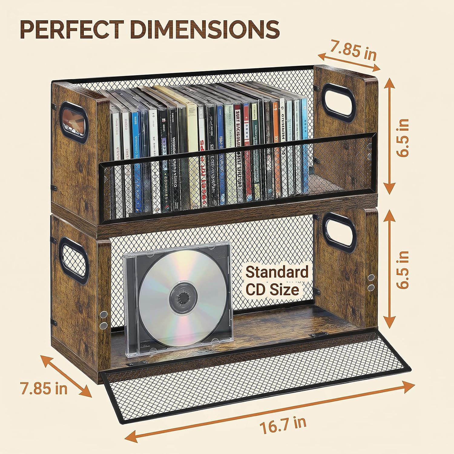 PUTNATRURE CD Storage Box, Hold 38 CD Cases, Stackable Music Tower with Magnetic Opening Door for Easy Access, Desktop Disc Organizer for Home and Office