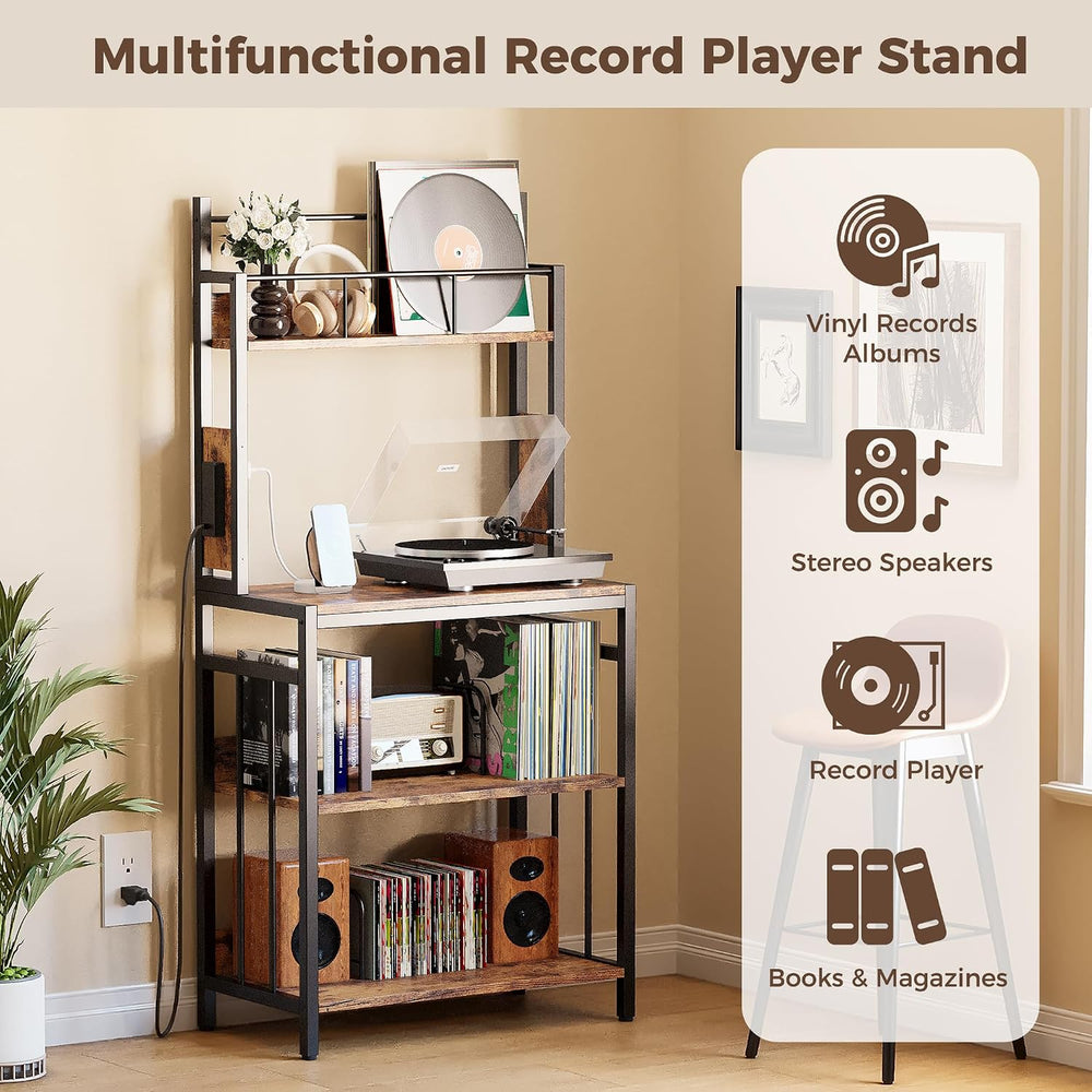 IRONCK Record Player Stand with Storage, Turntable Stand for Living Room | 2-...