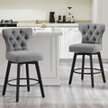 Counter Height Barstools 26 inch Upholstered Button Tufted Swivel Bar Stools with Back and Wood Legs for Kitchen Island,Set of 2,Grey-Nailhead Trim