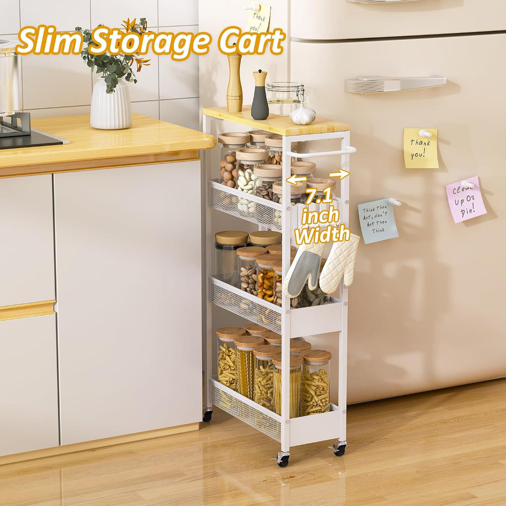 Vincona 7.1" Wide Slim Storage Cart on Wheels, 4 Tier Metal Narrow Rolli...