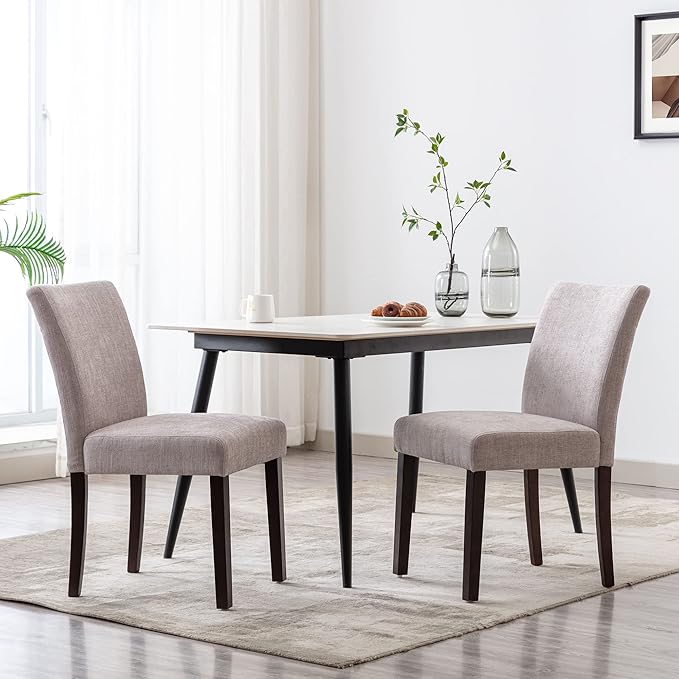 Watson & Whitely Upholstered Dining Chairs Set of 4, Fabric Armless Dining Room Chairs with Solid Wood Legs & Back Side Chair for Kitchen, Living Room, Restaurant, Gray