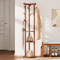 Pipishell Rotary Coat Rack, Solid Wood Coat Rack Freestanding with Wheels, 9 Hooks, T-Shaped Top & 3-Tier Shelves for Entryway, Hallway, Bedroom, Coat Tree for Coats, Bags, Hats & Scarves