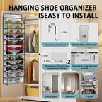 Over The Door Shoe Organizer with 12 Large Breathable Pockets - Durable Hanging Storage for the Entire Family's Shoes - White