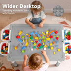 Kinder King Kids Table & 2 Chairs Set, Height Adjustable Children Activity Table w/Storage, Graffiti & Building Blocks Tabletop, Toddler Furniture Set for Classroom, Daycare, Home, Age 3+, Grey