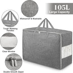8Pack 105L Extra Large Storage Bags, Folding Moving Comforter Blanket Storage Bags Closet Organizers and Storage Containers for Clothes with Strong Handles&Zippers Clear Window for Bedding Pillow Grey
