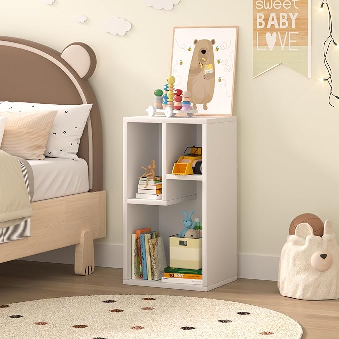 VECELO Small White Bookshelf, 3 Cube Shelf, Fits Tallest Hardcovers, Horizontal Available, Modern Storage Organzier for Small Spaces, Kids, Pearl White