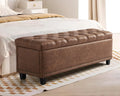Grepatio Storage Ottoman Bench for Bedroom - 51" Tufted End of Bed Storage Benches with Foot - Upholstered End of Bed Bench - Large Rectangular Bed Ottoman Benches for Living Room Bedroom (Brown)